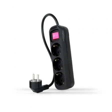 Nanocable Regleta de 3 Tomas con Interruptor, 1.4 m, Negra